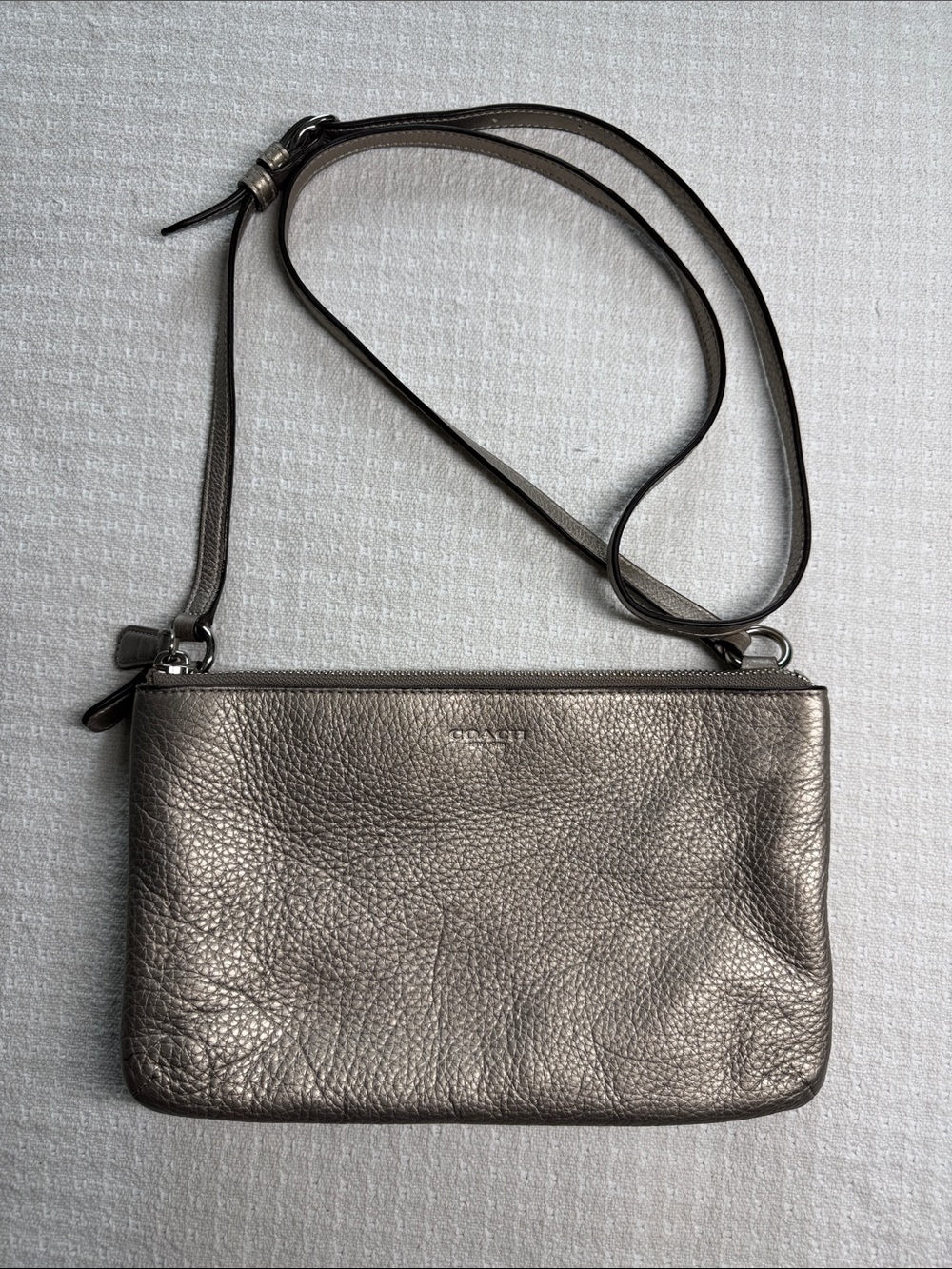 Coach Lyla bronze metallic crossbody pebbled leather bag double zippers